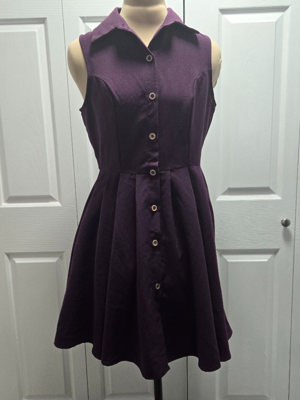 Modcloth Fleet Collection Medium Purple Button Up Swing Dress